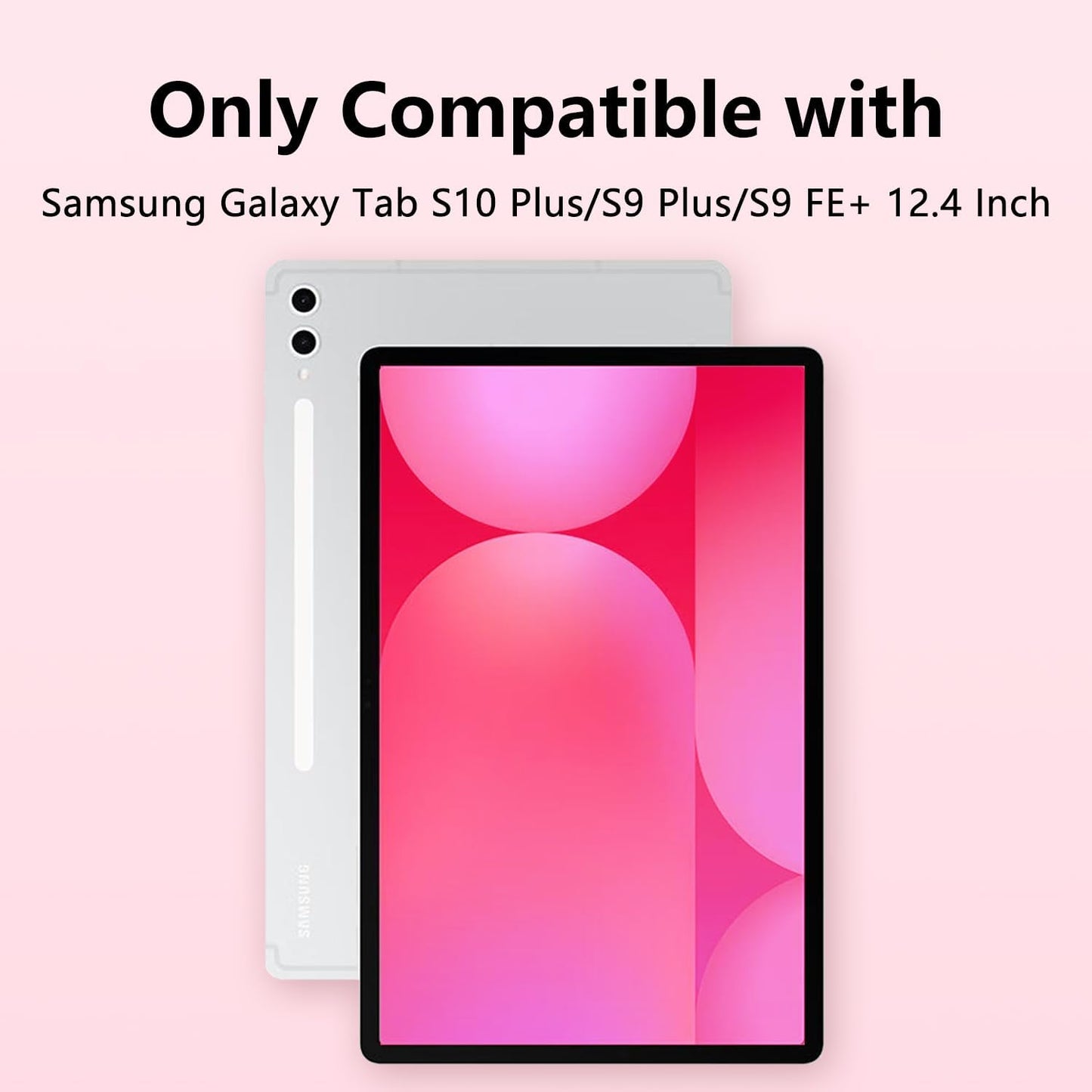 Galaxy Tab S9 FE+/ S9+ /S10+ 12.4 Inch Case with Keyboard, Detachable Bluetooth Keyboard with Pen Holder for Samsung Tab S10+ Plus/S9+ Plus/S9 FE+ Plus 5G 12.4", Pink