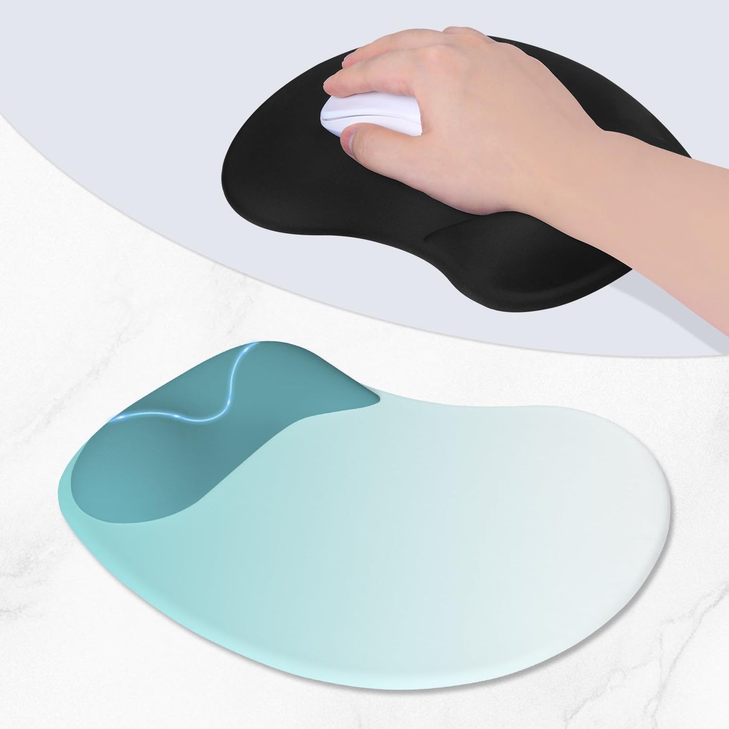 ITNRSIIET Ergonomic Mouse Pad, Cushioned Gel Wrist Rest, Non-Slip Base, Smooth Surface, Compatible with All Mice for Office & Gaming, Desk Accessory, 9.5 x 8.2 inch, Light Green Gradient