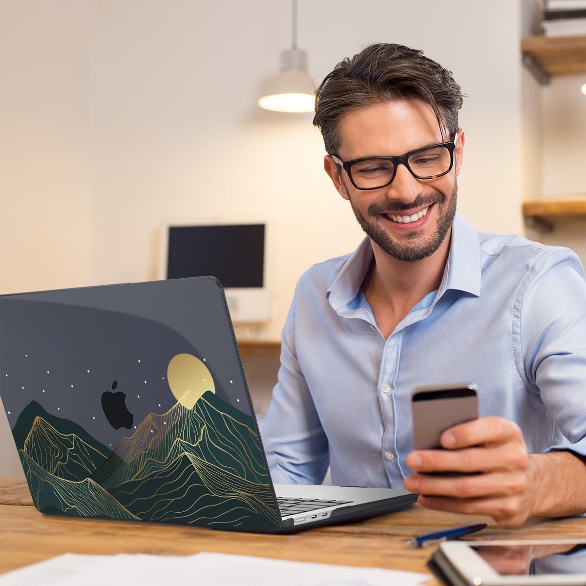 Teryeefi Compatible with MacBook Air 15 inch Case 2023 2024 A3114 A2941 with M3 M2, Plastic Hard Case & Keyboard Skin & Screen Protector for MacBook Air 15.3" Retina Display Touch ID, Mountain Sun