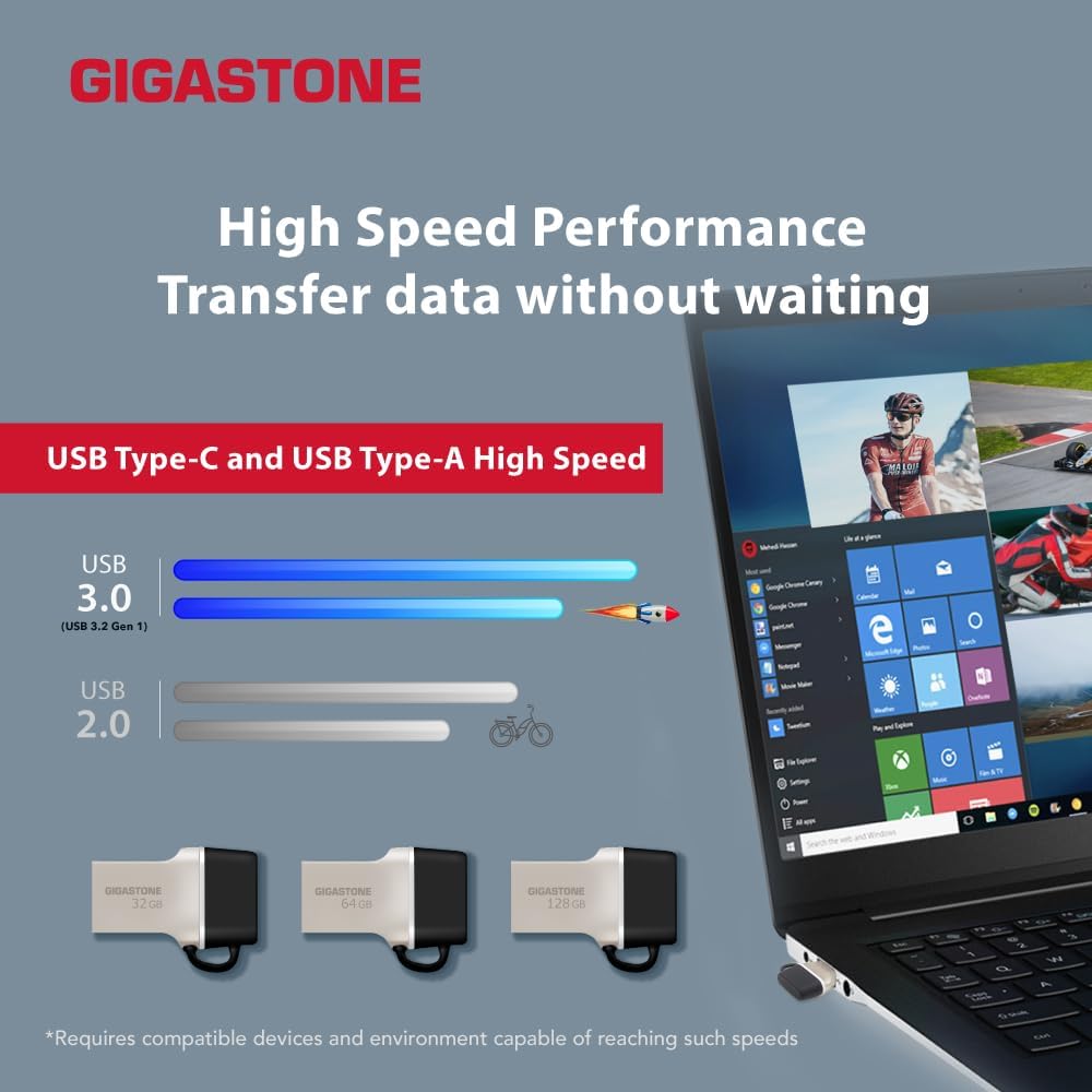GIGASTONE 128GB Nano Luxus Dual Drive (5 Pack) Z50 USB 3.2 Gen 1, 2-in-1 USB-A & Type-C, 100MB/s Ultra Fast, Cap Design, Metal, Plug & Play for Smartphone/PC/Mac/TV/Car, 2.0/3.0/3.1 Compatible
