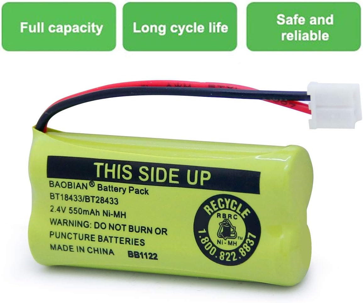BT18433/BT28433 2.4V 550mAh Ni-Mh BT184342/BT284342 Cordless Phone Battery BT8000/BT8001 BT-6010 BT-8300 BT-1011 BT-1018 BT-1022 CPH-515D CS6209 CS6219 CS6229 DS6301 DS6101 CL80109 (8 Pack)