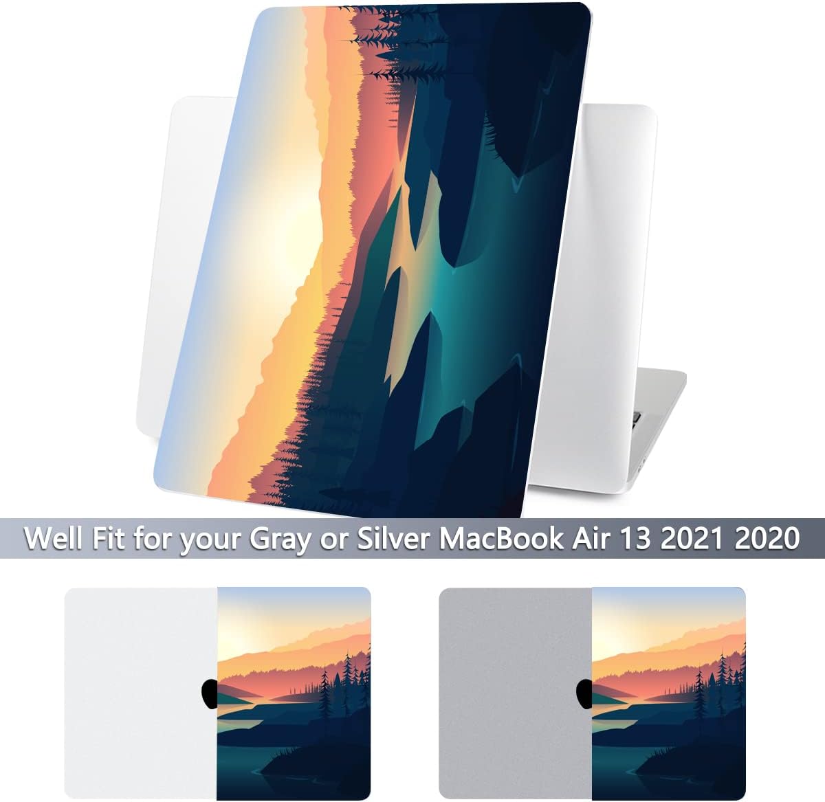 Batianda Design Case for M1 MacBook Air 13 Inch Model A2337 M1 A2179 A1932 2021 2020 2019 Release,3D Painted Landscape Series Hard Shell with Keyboard Cover & Screen Protector, Dawn