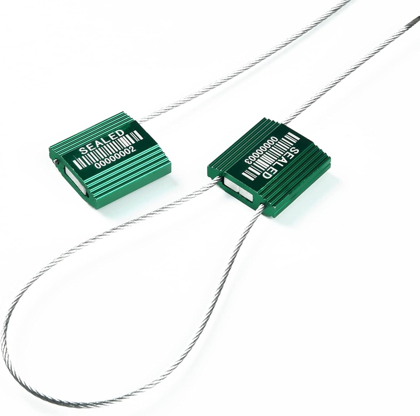 50 Green High Security Cable Seals with Barcode Pull Tight Numbered Steel Security Seals Metal Container Seals Anti-Tamper Shipping Self-Locking Tags for Logisitics ISO 17712 Certificated