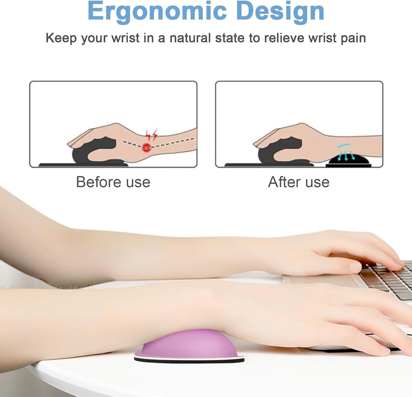 Dapesuom Mouse Wrist Rest, Ergonomic Memory Foam Mouse Wrist for Computer Desk Mats Support, Hand Rest Pad Cushion for Gaming, Office, Laptop, Men, Women, Pain Relief & Easy Typing, Radiant Orchid