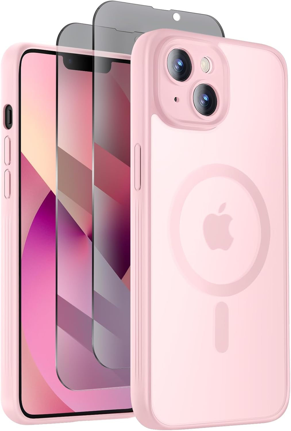 Designed for iPhone 13 Case, Compatible with MagSafe, with Privacy Screen Protectors X2, [Camera Protection] [15FT Military Drop Protection] Shockproof Phone Case, 6.1", Pink