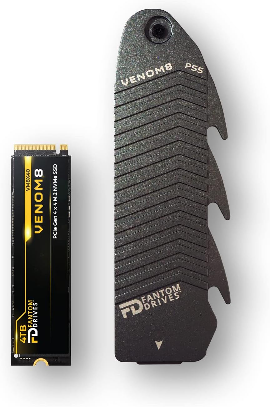 Fantom Drives VENOM8 4TB NVMe Gen 4 M.2 SSD for PlayStation 5 (PS5) Gaming PC & Laptop, Graphics, Video Editing - 3D NAND TLC DDR4 DRAM Cache Internal SSD - Up to 7400MB/s - w/Heatsink (VM8X40-PS5)