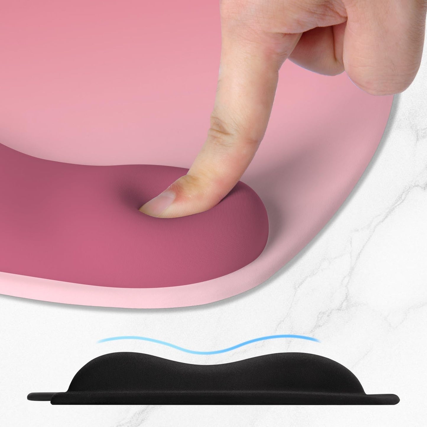 ITNRSIIET Ergonomic Mouse Pad, Cushioned Gel Wrist Rest, Non-Slip Base, Smooth Surface, Cute Multi-Color, 9.5 x 8.2 in, Pink Ombre