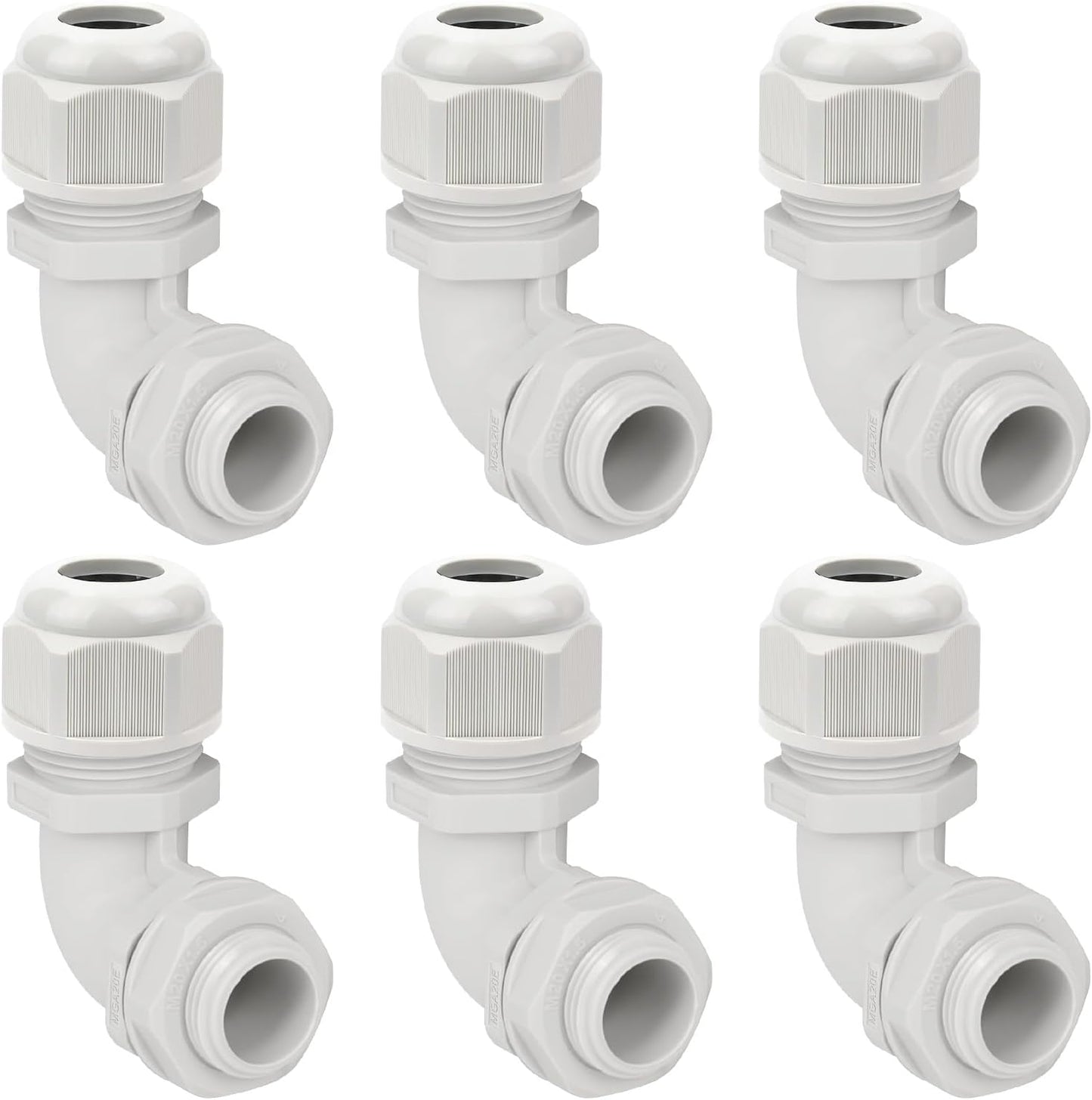 LeMotech M20 Cable Gland, 90 Degree Adjustable 9-14mm Strain Relief, Cord Connectors Nylon Joints with Gaskets, 6 Pcs, Grey