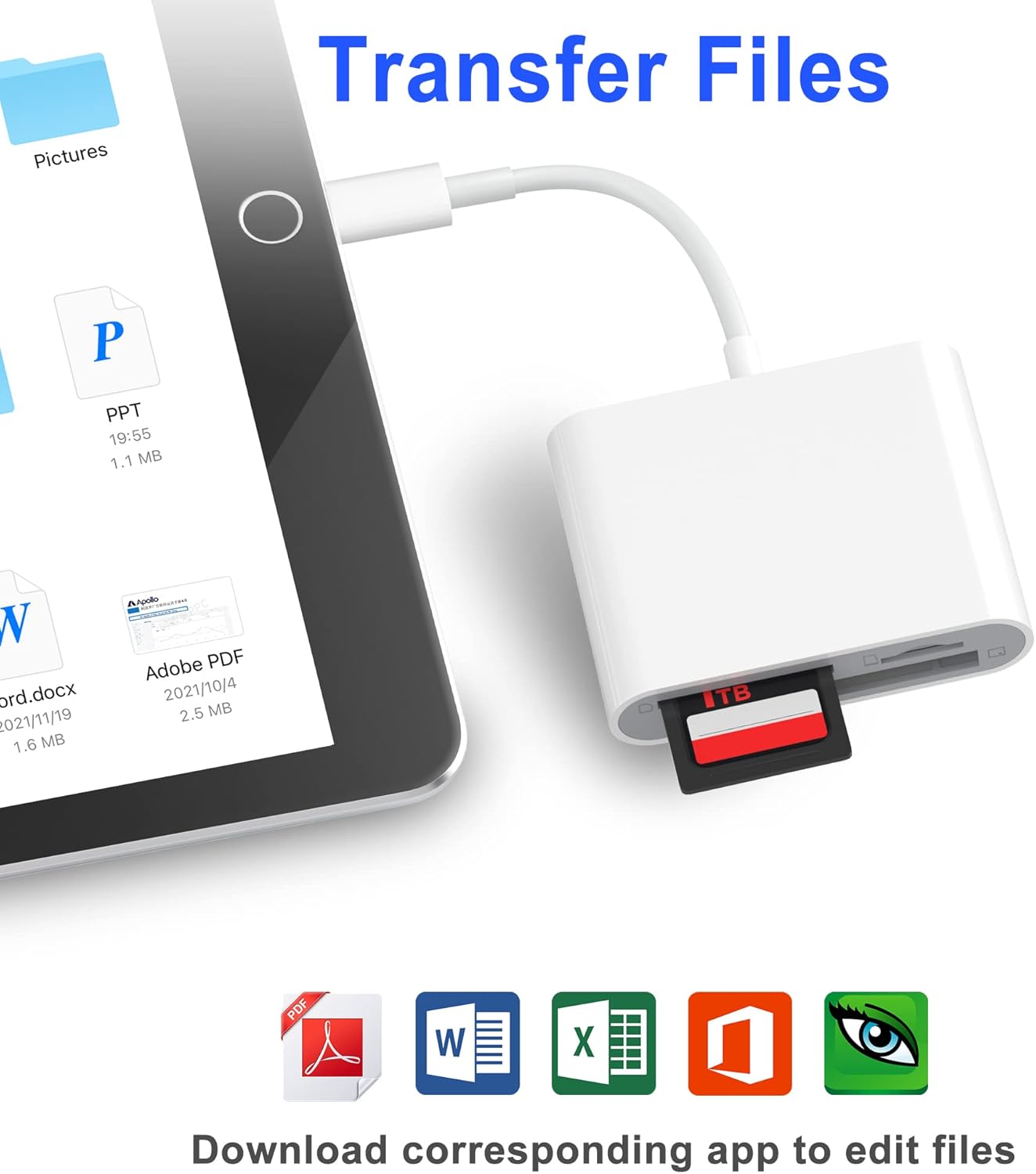 CF SD Card Reader for iPhone iPad, 3 in 1 Compact Flash Memory Card Reader Adapter, 3-Slot MicroSD CF SD Trail Game Digital Camera Viewer for iPhone 14/14 Pro/13/13 Pro No App Required