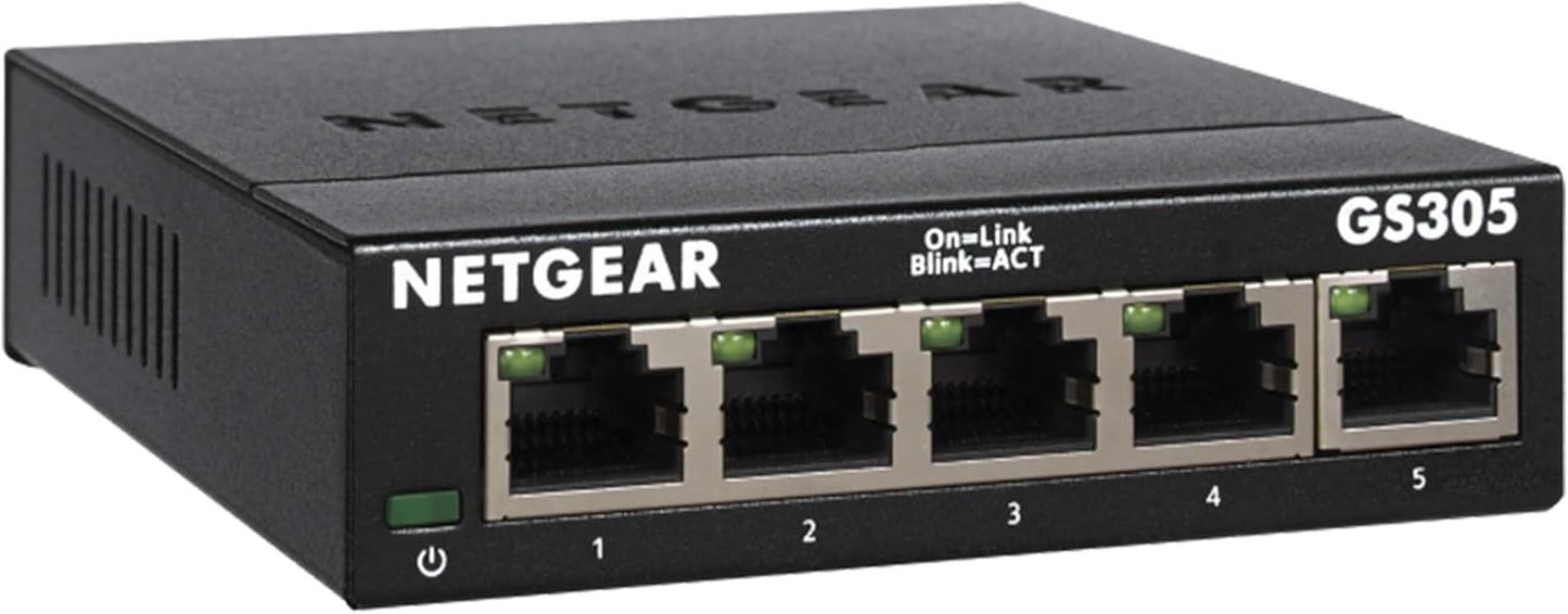 NETGEAR 5-Port Gigabit Ethernet Unmanaged Essentials Switch (GS305) - Home Network Hub, Office Ethernet Splitter, Plug-and-Play, Silent Operation, Desktop or Wall Mount