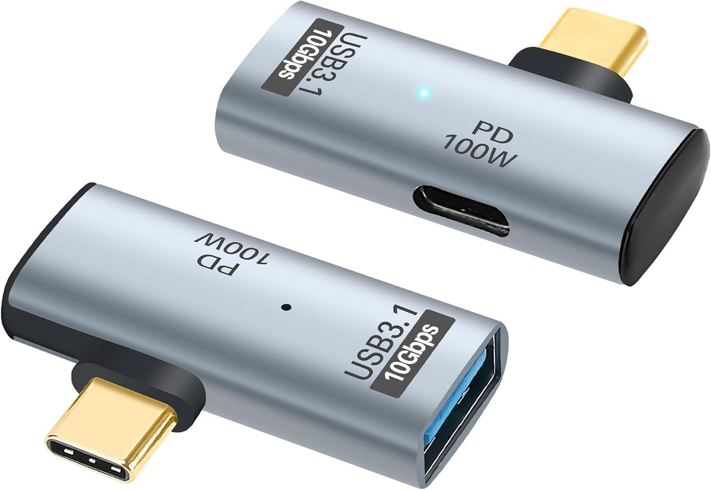 2-in-1 USB C 3.1 to USB 3.0 10Gbps Adapter with 100W Charging Port, USB Female to USB Type-C Male OTG (On The Go) Data Transfer Converter for iPhone 16/15 Series, MacBook, iPad-2Pack