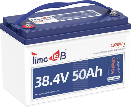 36V 50Ah Lithium Battery, Timeusb 36V LiFePO4 Battery with Low-Temp Cutoff Protection, Group31, Automotive Grade A Cells, Up to a 10-year Lifetime, Ideal for Trolling Motors and Solar Systems