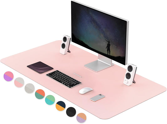 Dual-Sided Multifunctional Desk Pad, Waterproof Desk Blotter Protector, Leather Desk Wrting Mat Mouse Pad (47.2" x 23.6", Pink)