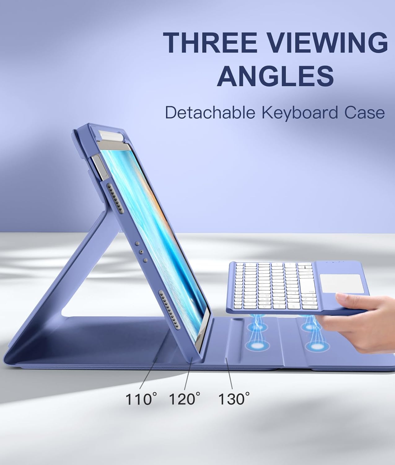 Compatible with iPad Air 11 Inch & Air 5th/ Air 4th Generation Case with Keyboard - Multi-Touch Trackpad, 7-Color Backlit, Detachable Folio Cover for Air 11-inch M3/M2 (2025/2024) (Blue)