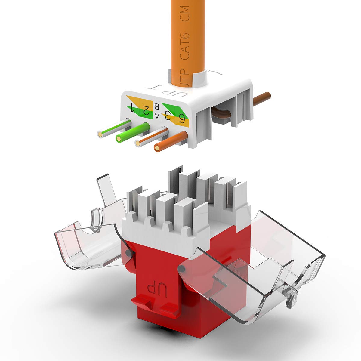 AMPCOM CAT6 Keystone Jack Tool-Less RJ45 UTP, No Punch-Down Tool Required Module Coupler -10-Pack Red