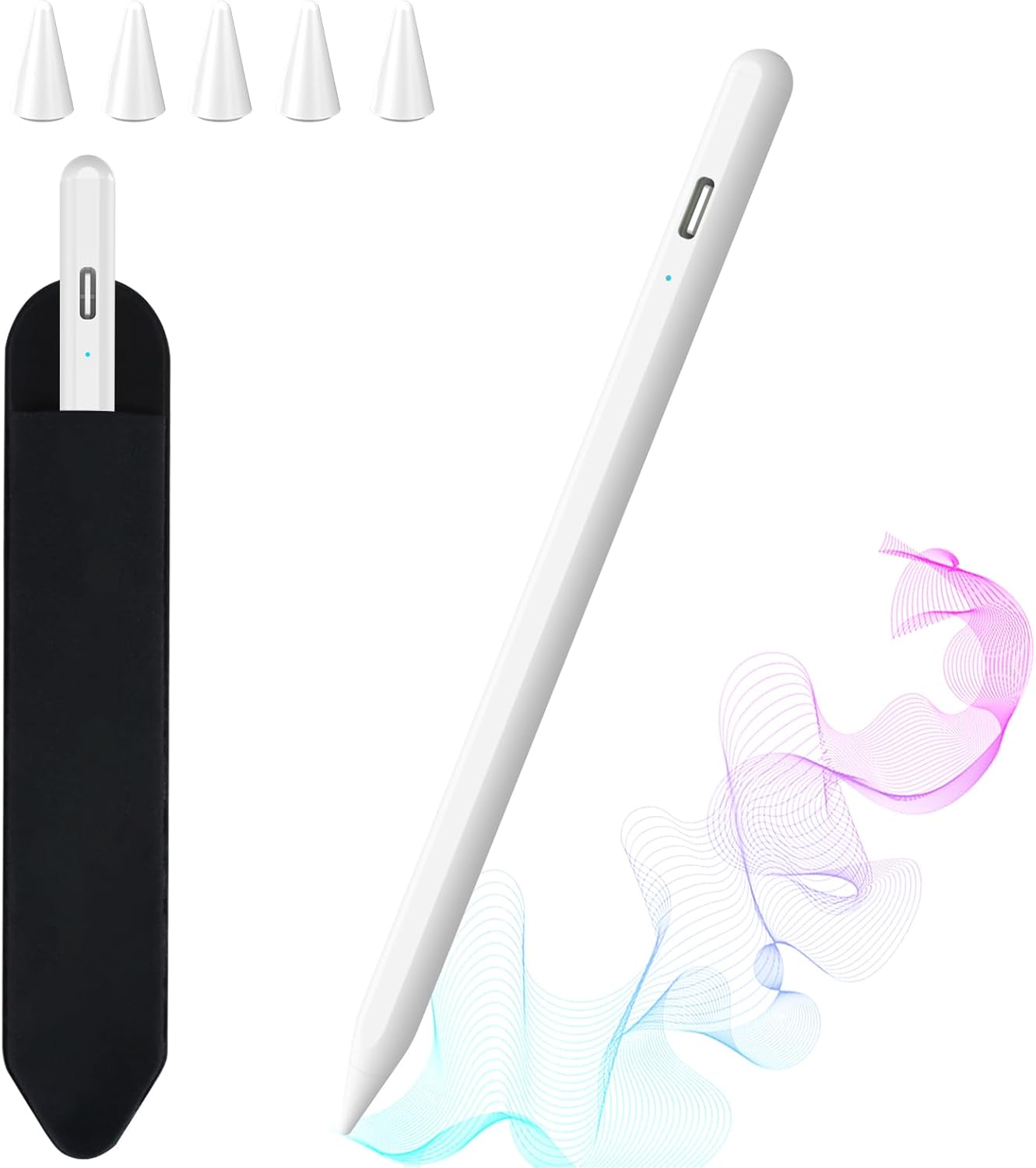COO Stylus Pen for iPad, Button Fast Charging Pencil with Digit Indicator Light capacitive Pen (White)