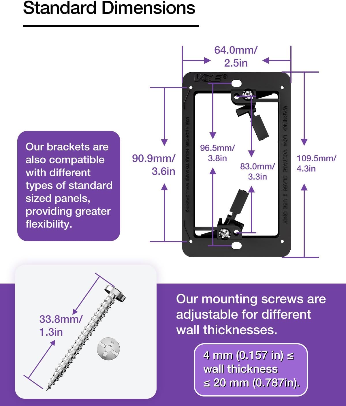 VCE 25-Pack Low Voltage Box for Single Gang Wall Plate, Black Low Voltage Mounting Bracket with Alignment Holes for Easy Drilling Fits Network, HDMI, Coaxial, Speaker, Telephone Cables