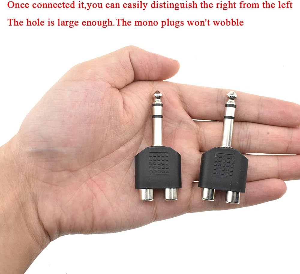 Hahiyo 3 M-2x6.35 RCA F-TRS Stereo Plug Interconnect Audio One Male 6.35mm(1/4 inch) and Two Females 3mm(1/8Inch) Adapter Splitter Good Signal Sound Snap Tight Not Wobble for Guitar Black 2pcs