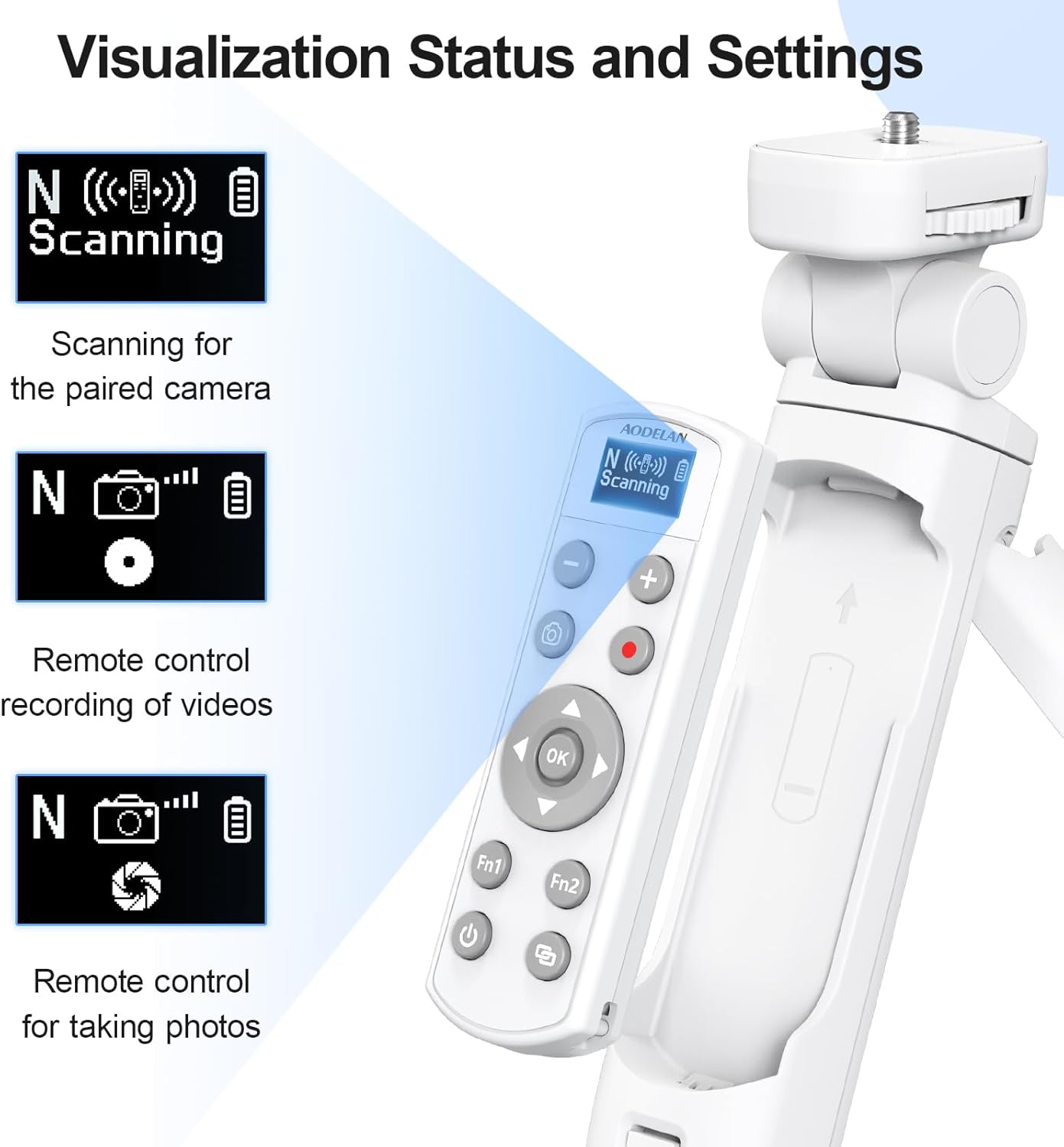 AODELAN for Nikon Camera Tripod with Rechargeable Wireless Shutter Release,Shooting Grip Remote Control Handle for P1000,P950,B600,A1000,Z6 II,Z30,Z50,Z5,Z7 II,Z fc,Z f,Z6 III,Z50 II,P1100,Z5II(White)