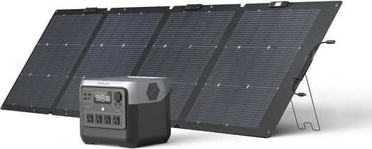 EF ECOFLOW Solar Generator River 2 Pro 768Wh LiFePO4 Battery with 220W Solar Panel, 4x800W AC Outlets (1600W Surge), Portable Power Station for Home Backup Outdoors Camping RV Emergency