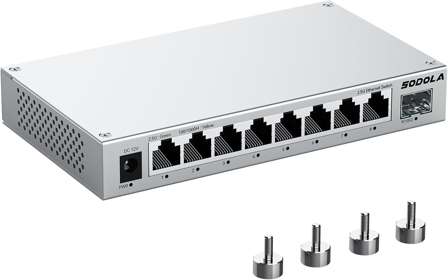 SODOLA 8-Port 2.5Gb Switch Unmanaged,8 x 2.5GBASE-T Ports,1X10G SFP+,Aluminum Alloy Cooling & Magnetic Mounting, Fanless,Plug & Play 2.5G Ethernet Switch