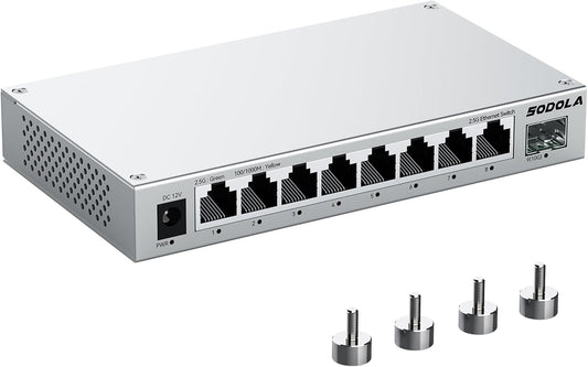 SODOLA 8-Port 2.5Gb Switch Unmanaged,8 x 2.5GBASE-T Ports,1X10G SFP+,Aluminum Alloy Cooling & Magnetic Mounting, Fanless,Plug & Play 2.5G Ethernet Switch