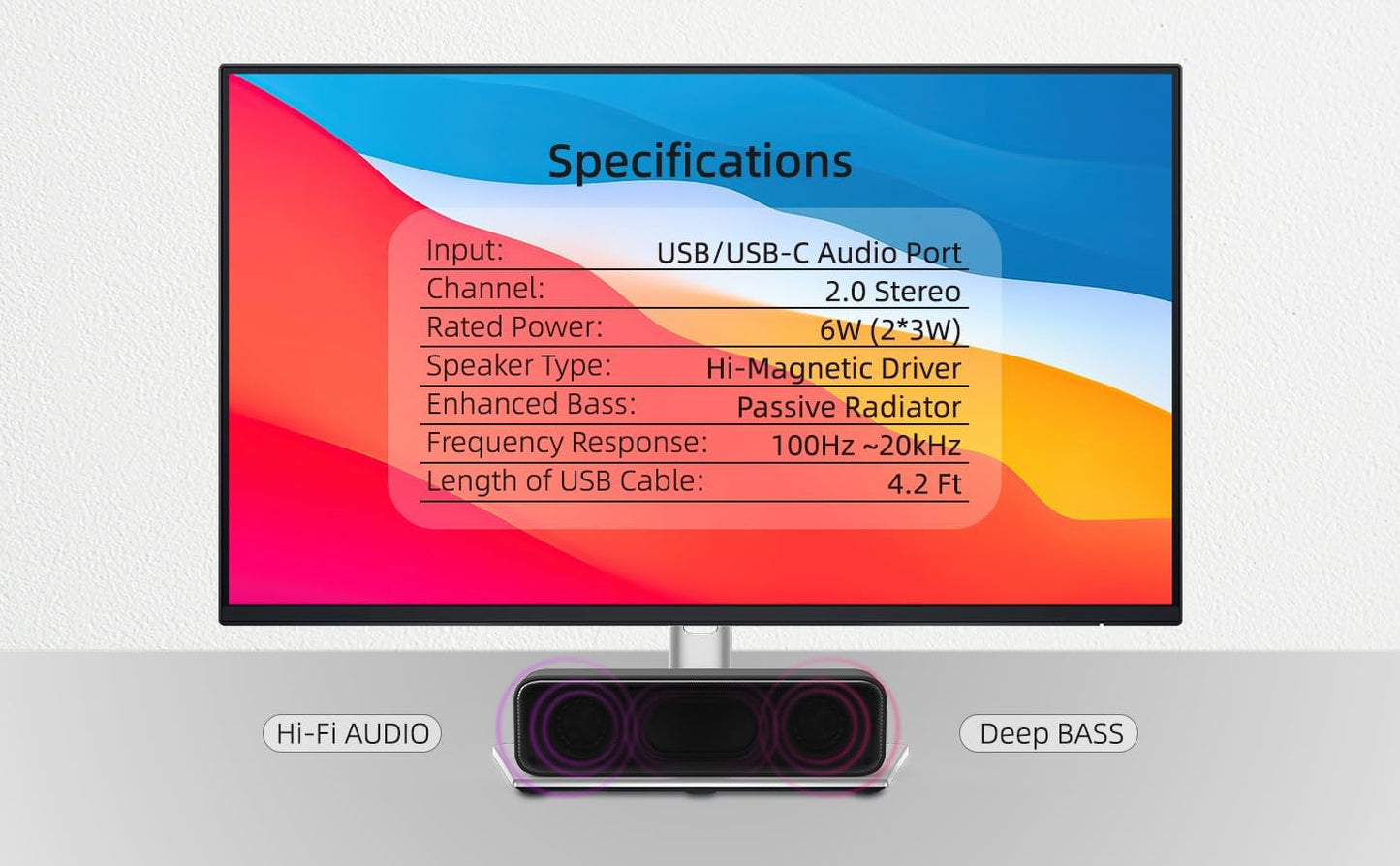 Computer Speakers for Desktop PC, External Speakers for Laptop, Mini Computer Soundbar for PC, Wired USB Plug in Speakers with Loud Sound, Deep Bass, Wide Compatibility – Bult-in USB C to USB Adapter