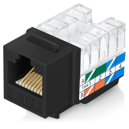 Everest 90° Angled RJ45 Cat6 Keystone Jacks 10-Pack in Black - Slim Profile Female RJ45 Connectors - Cat 6 Keystone Jack - Compatible with 90° Angled Speed Termination Tool - easyJACK (B094WB91H3)