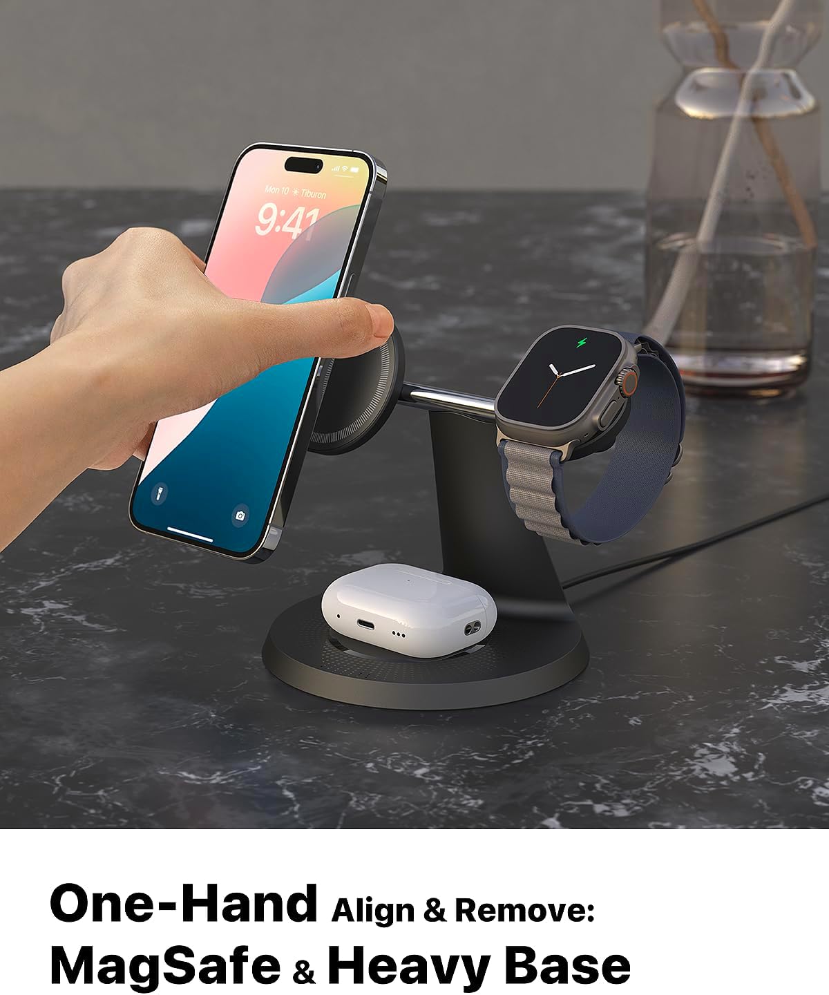 3 in 1 Wireless Charging Station for Apple Device: Fast Charging Station for iPhone and Watch with MagSafe, Stable Charger Stand for iPhone 12-16 & iWatch & AirPods