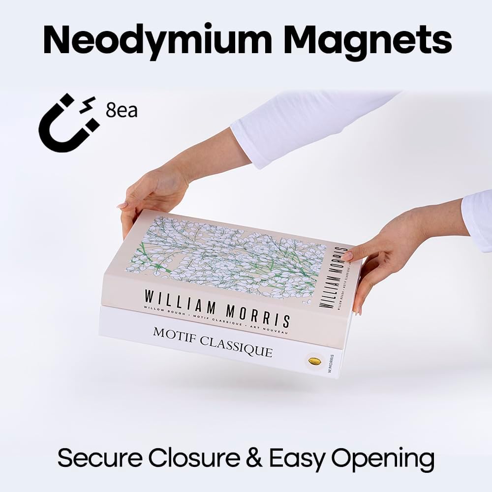 Book Shape Decorative Cable Management Box - Expandable Cable Organizer Box with Magnetic Closure for Home & Office (William Morris, Large)