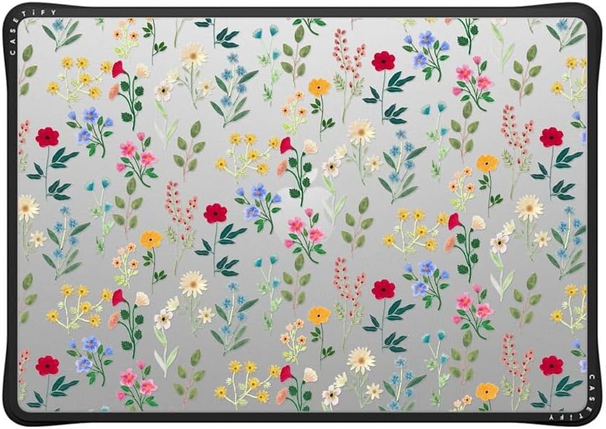 CASETiFY Impact MacBook Air 15" (M2-M4) Case [Cushioned Impact Corners/Scratch-Resistant/Anti-Slip Grip] - Spring Botanicals 2 - Clear Black