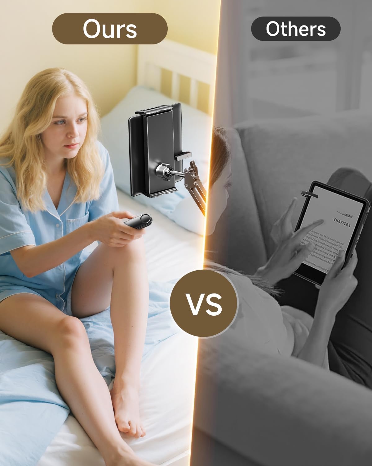 Floor Stand for Kindle with Remote Page Turner, Holder Stand for Reading in Bed with Clicker – for Kindle Paperwhite, Oasis,Tablet, iPhone and More 4.7-11 inch, Black Remote