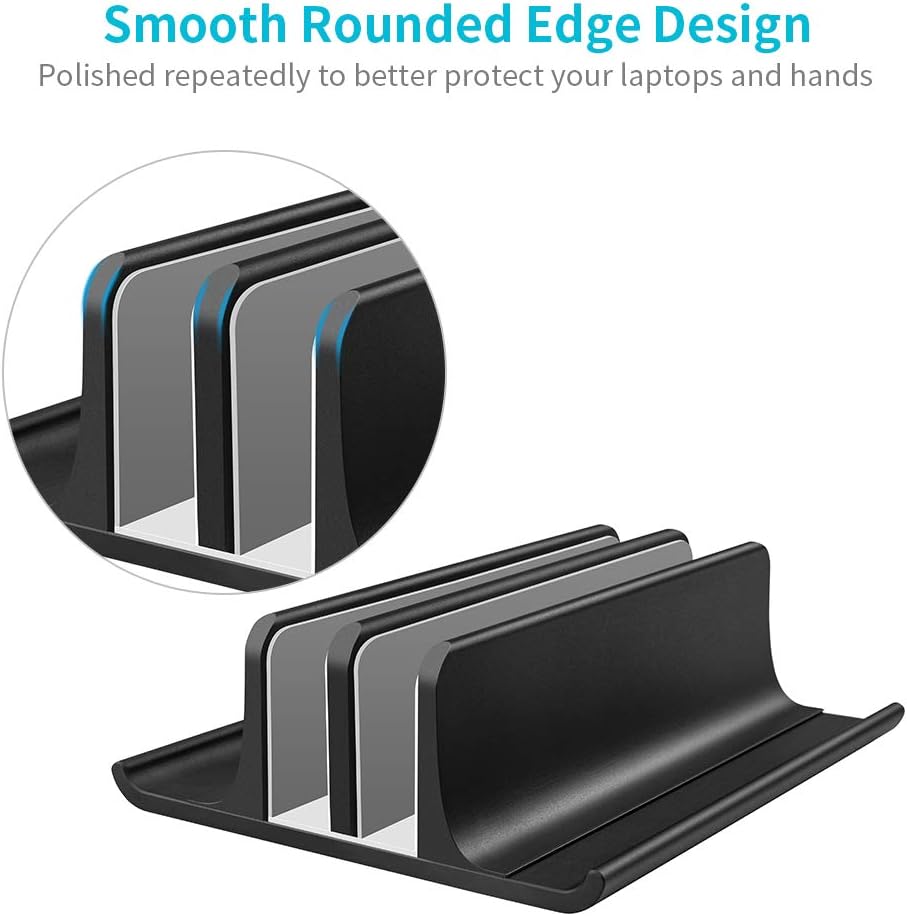 Vaydeer Double Adjustable Vertical Laptop Stand Newly Designed 2 Slots Aluminum Desktop Dual Holder for All MacBook/Chromebook/Surface/Dell/iPad Up to 17.3 Inches - Black