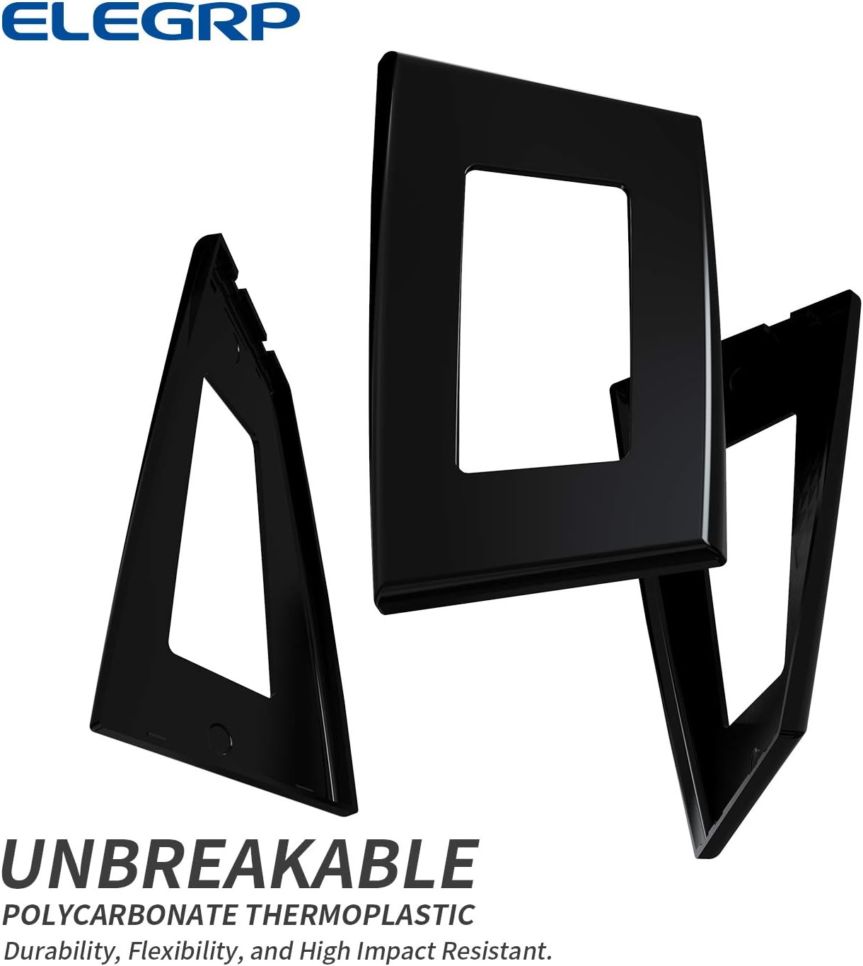 ELEGRP 1-Gang Screwless Decorative Wall Plates, Standard Size Unbreakable Thermoplastic Faceplate Cover for Decorator Receptacle Outlet Switch, UL Listed (10 Pack, Glossy Black)