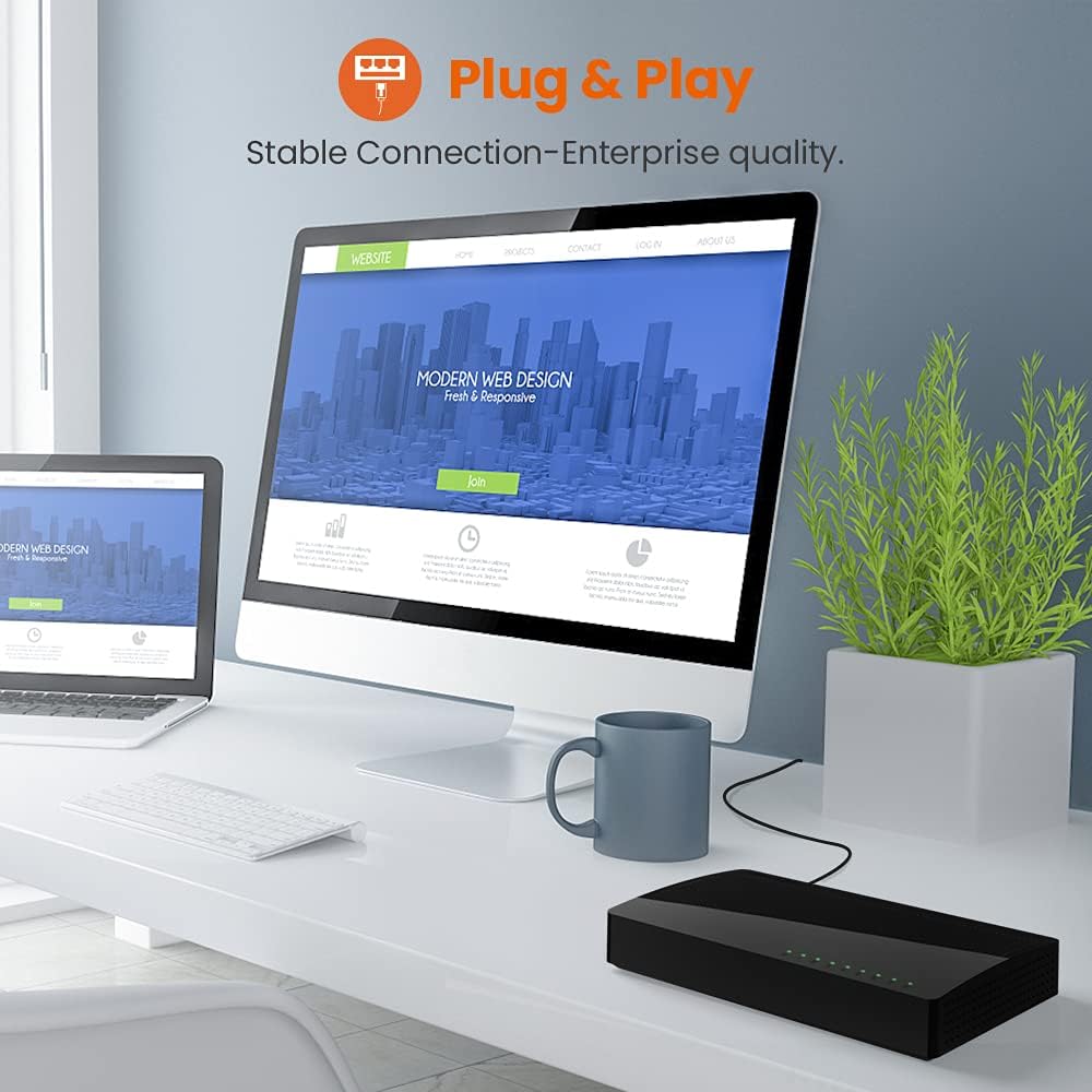 Tenda SG108, 8-Port Gigabit Ethernet Switch, Unmanaged Network Hub, Ethernet Splitter, Plug & Play, Shielded Ports & Plastic Case, Desktop/Wall-Mount, Fan-Less, Limited Lifetime Protection