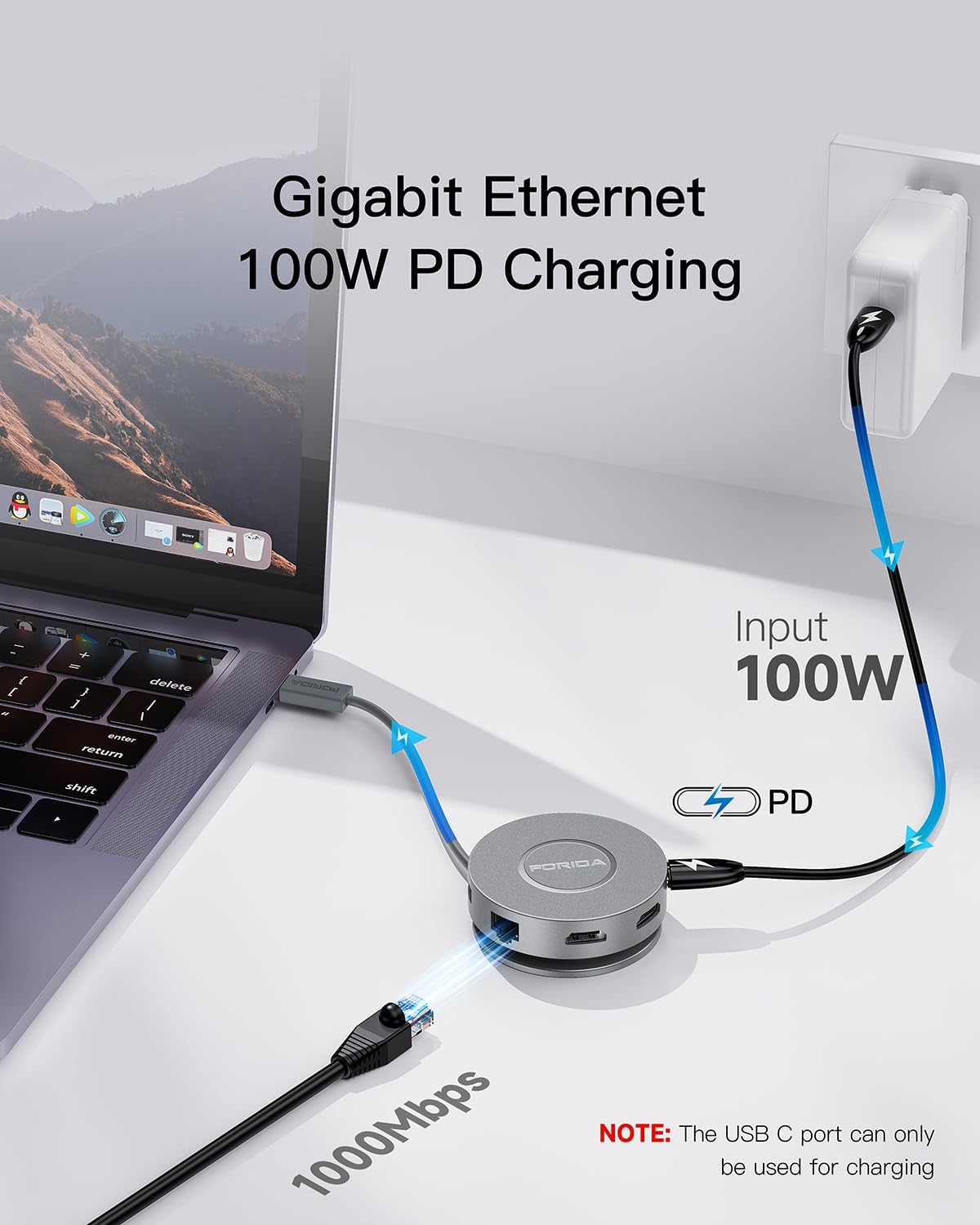 Micro USB C Docking Station Dual HDMI Monitor FORIDA USB C to USB Hub with 1 Gbps Ethernet 100W Power Delivery Micro SD Card Reader for MacBook/Dell/HP/Lenovo ThinkPad/Surface (Silver)