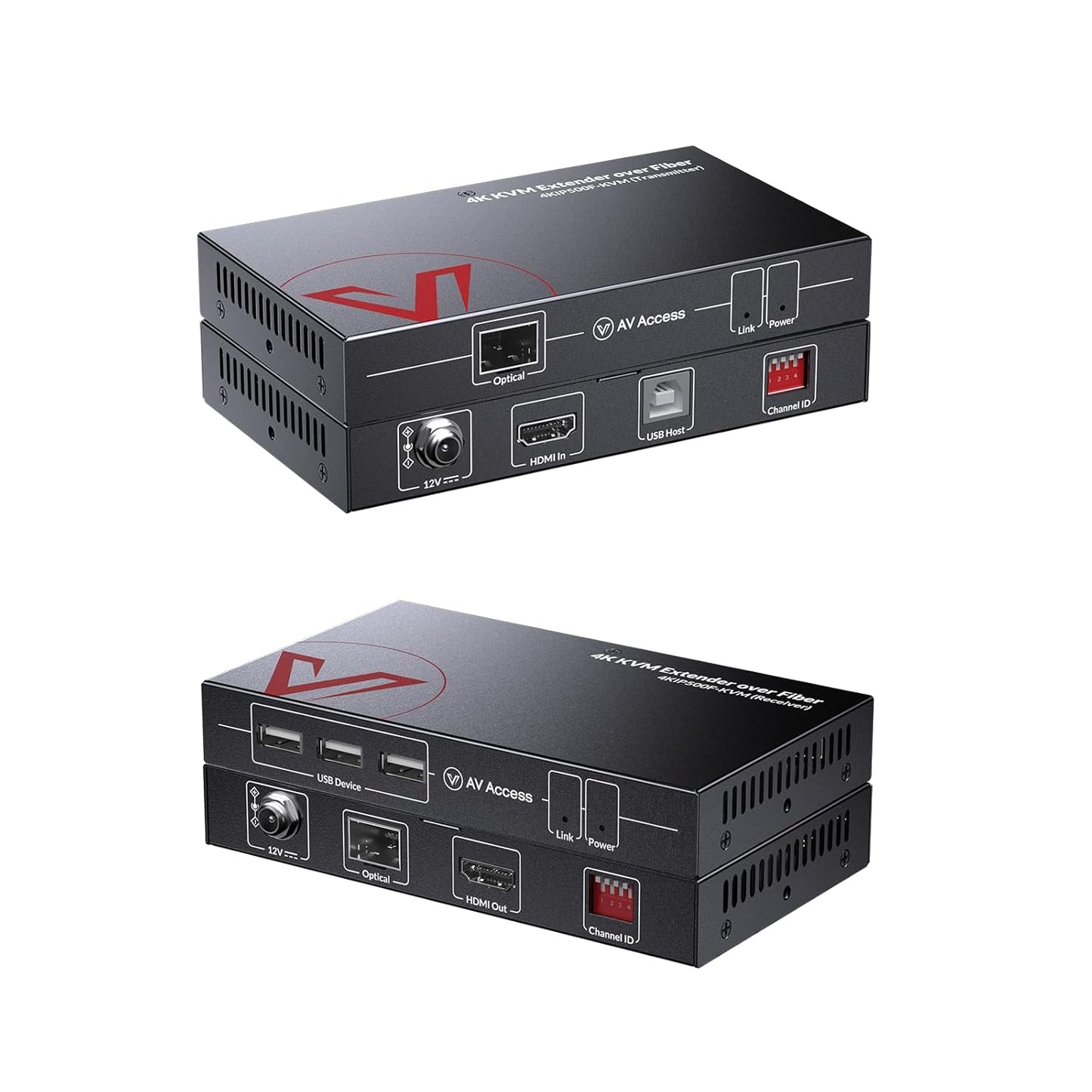 AV Access 4K HDMI Fiber KVM Extender Over IP, up to 550m/1800ft, Zero Latency, 3xUSB 2.0 Ports, Remote Keyboard Mouse USB Control Over Fiber Optic, Remote PC Control in Server Room (4KIP500F-KVM)