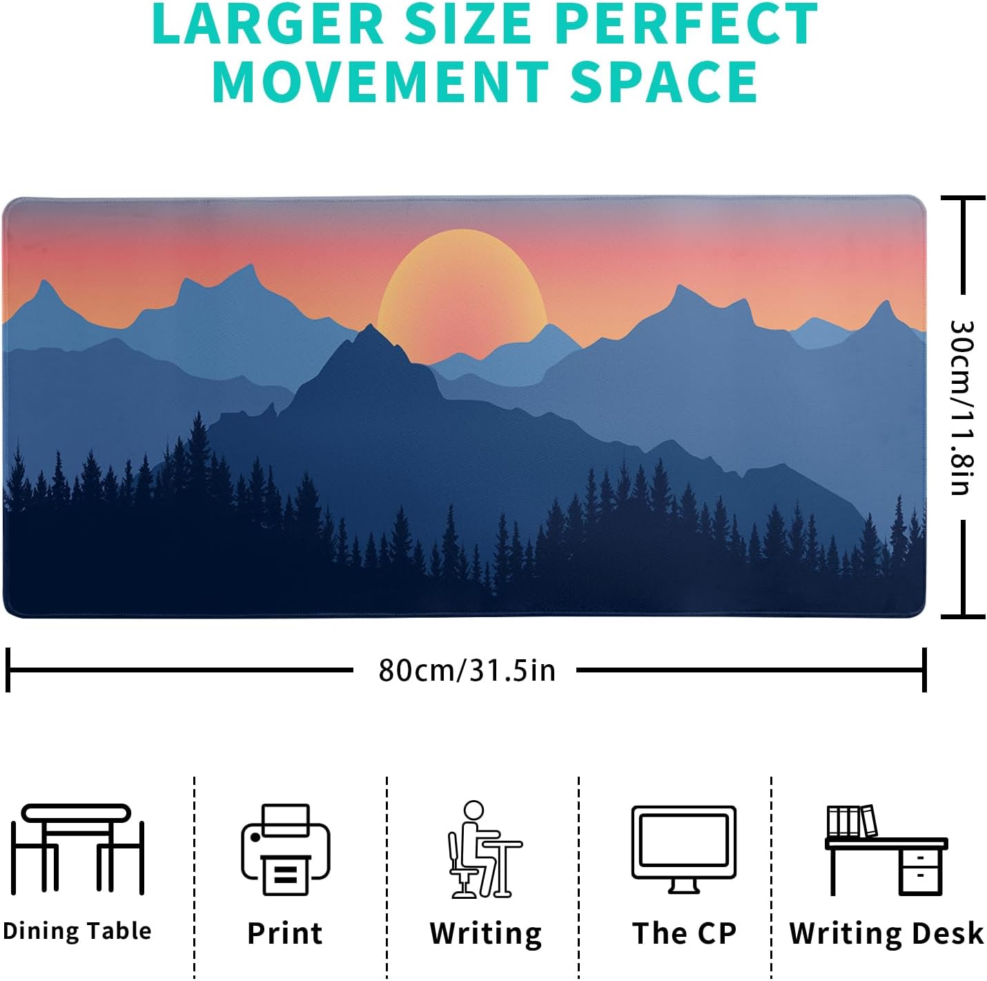 Japanese Mountain Landscape Gaming Mouse Pad Extended Large Mousepad with Nonslip Rubber Base Stitched Edges Laptop Computer Keyboard Desk Mat for Office Home and Game 31.5 X 11.8 Inch