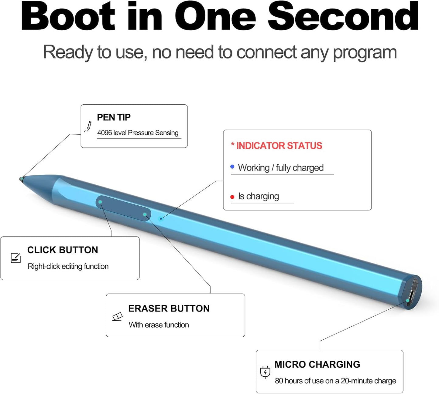 ASUS Stylus Pen for Transformer/Zenbook/Vivobook Flip/Notebook Touchscreen Laptop Tablet - Rechargeable, 4096 Pressure Sensitivity, Microsoft MPP Protocol, Blue