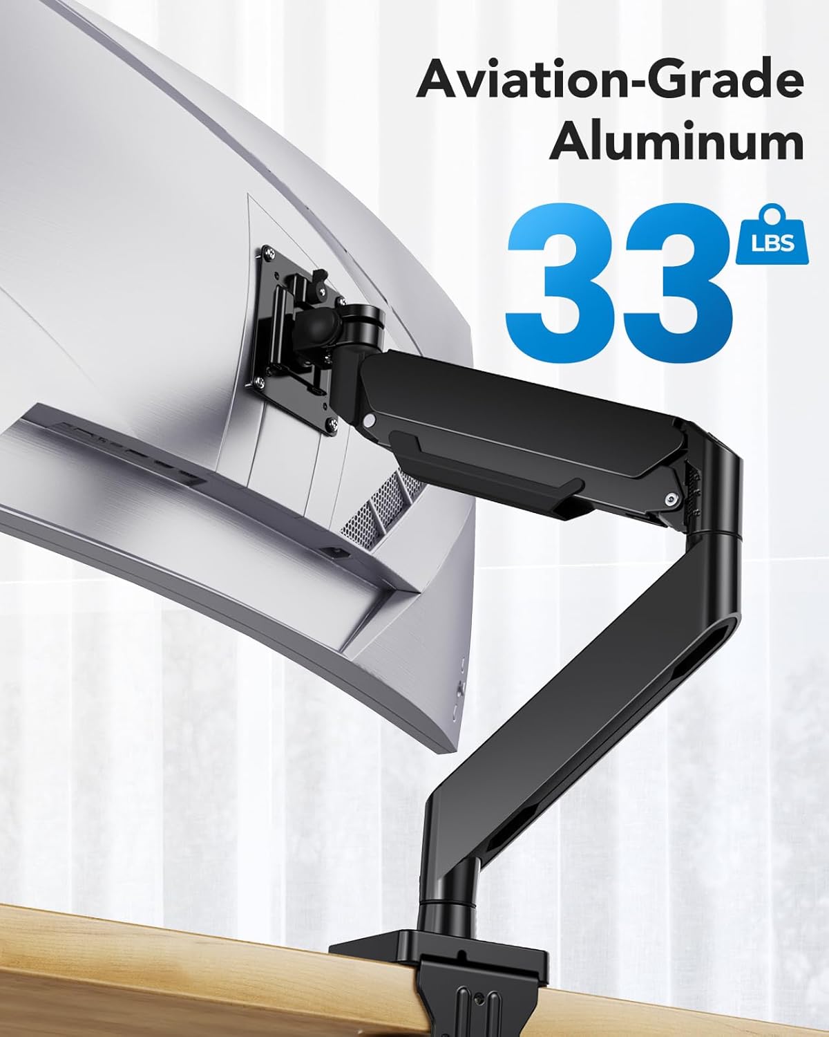 HUANUO Ultrawide Monitor Arm for 13 to 43 Inch Screens, Single Heavy Duty Monitor Arm Holds up to 33 lbs, Full Motion with Tilt Swivel Rotation, VESA 75x75mm or 100x100mm