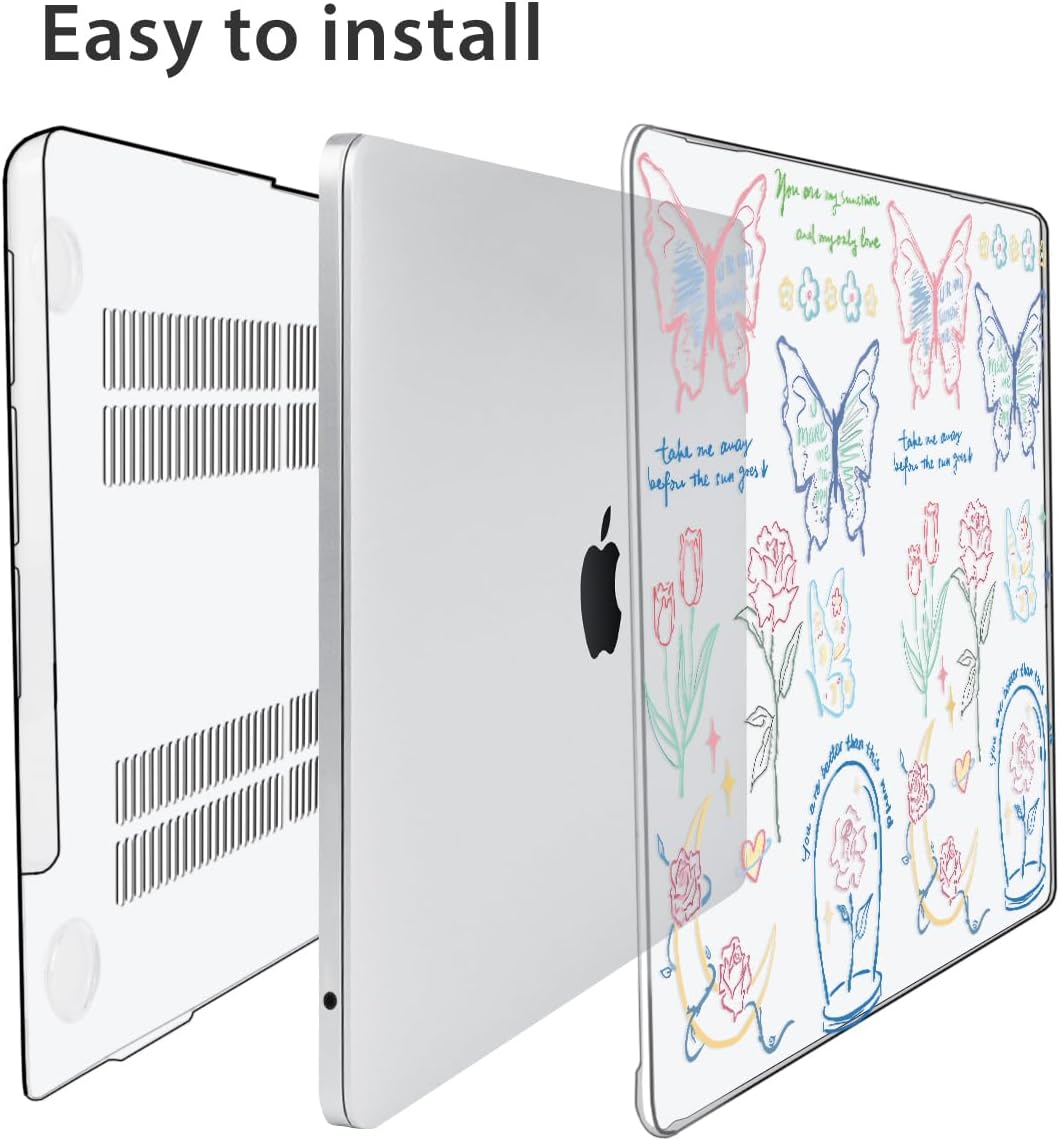 Compatible with MacBook Air 13.6 inch Case 2025 2024 2023 2022 Release M4 A3240 M3 A3113 M2 A2681 with Touch ID, Plastic Hard Shell Case&Keyboard Cover&Screen Film&Webcam Cover, Line Flower