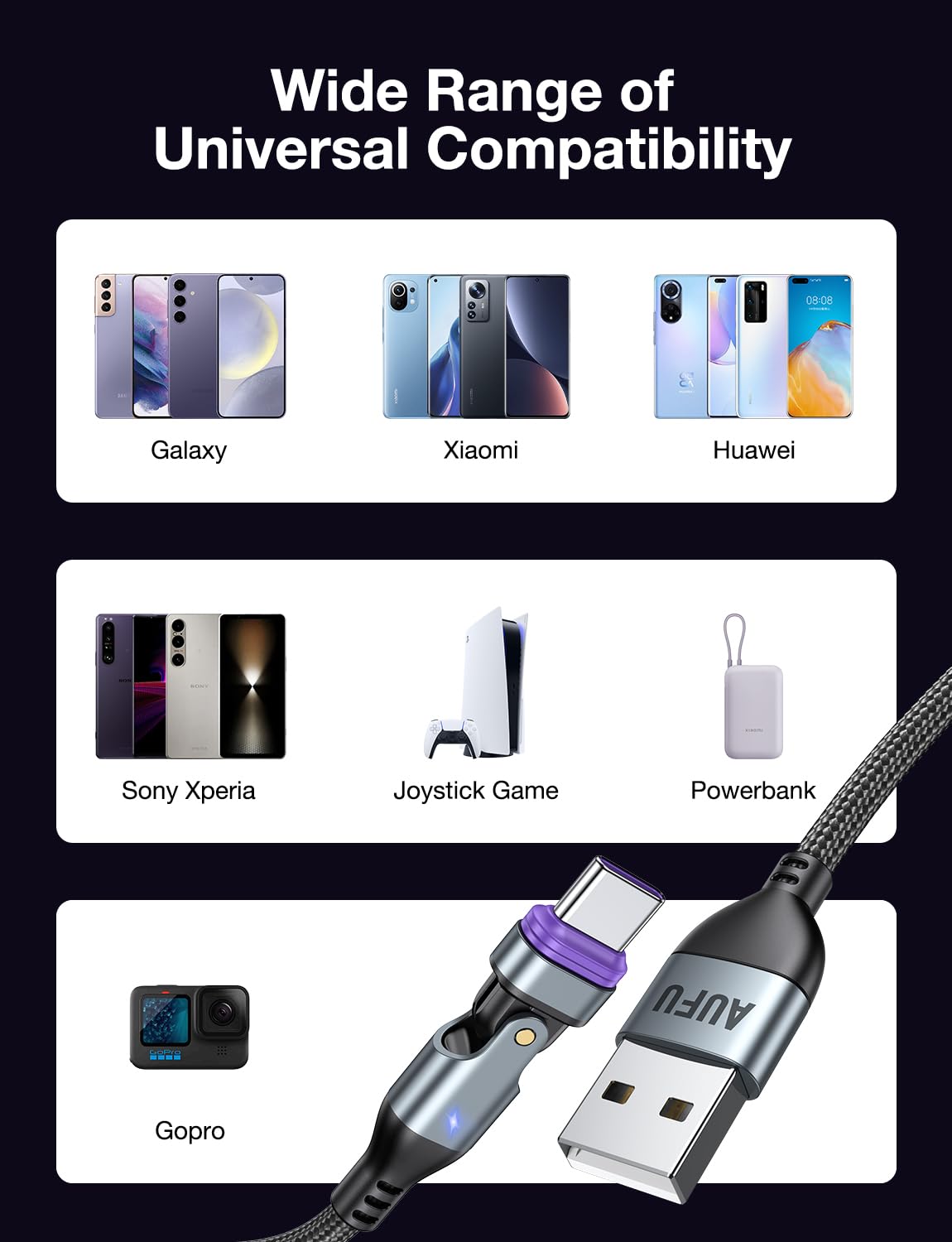 AUFU 16PIN USB C Magnetic Charging Cable (3Pack, 3.3/6.6/6.6ft), 180° Rotation Magnet Charger Cable/Magnetic USB C Cables/Magnet Phone Charger/Data Transfer Charging Cables for Phone/Tablet/Laptop