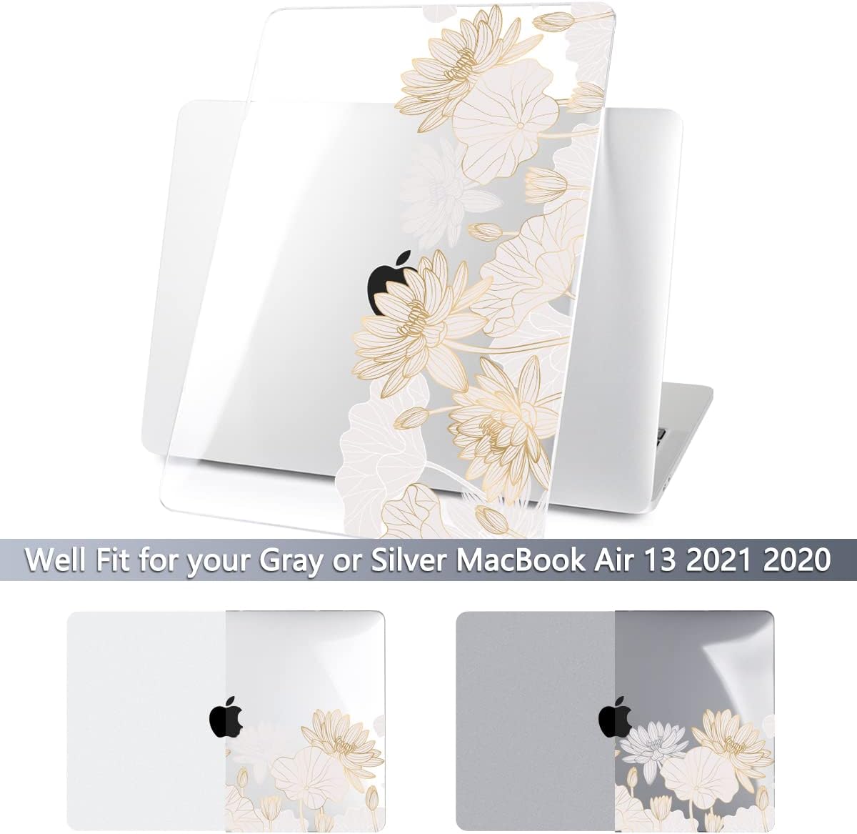 Batianda Design Case for M1 MacBook Air 13 Inch Model A2337 A2179 A1932 2021 2020 2019 Release,3D Painted Hard Shell with Keyboard Cover & Screen Protector, Golden Lotus