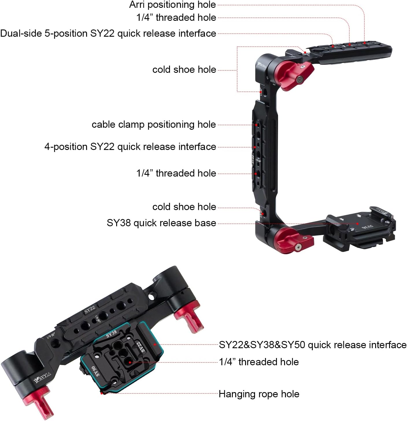 SY38 Camera Quick Release Foldable Half Cage,Camera Cage Compatible with SY22 SY38 SY50 Quick Release System,Compatible Arca and 38mm 50mm Bayonet and Tripod on The Market,V3802