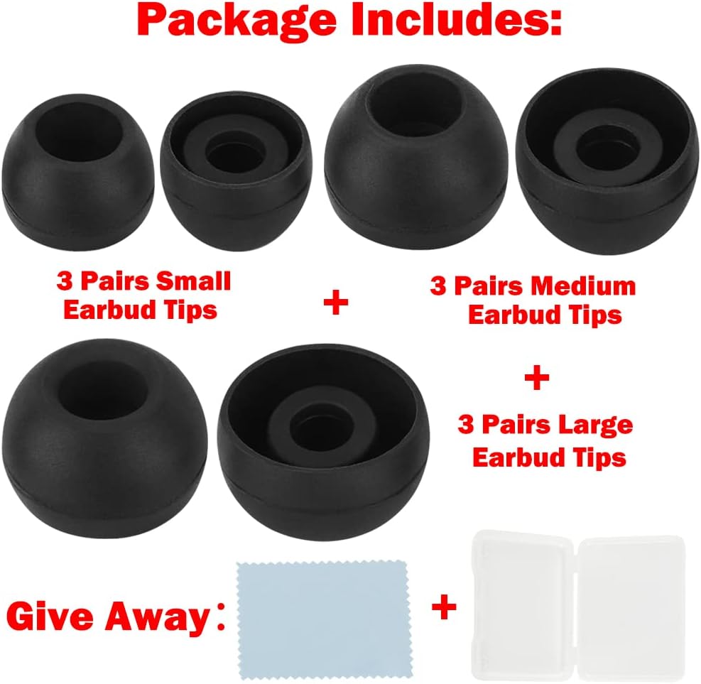 Earbud Tips - 9 Pairs Black Replacement Ear Tips Compatible With Powerbeats 2/3, LG, Samsung Earbuds