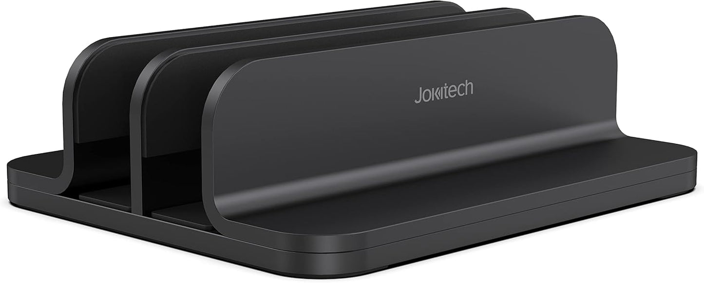 Dual Aluminum Vertical Laptop Stand Organizer, Sturdy Notebook Computer Holder Stand Compatible with New Liquid Retina XDR Apple MacBook Air/Pro, Mac mini and iPad Pro - Black