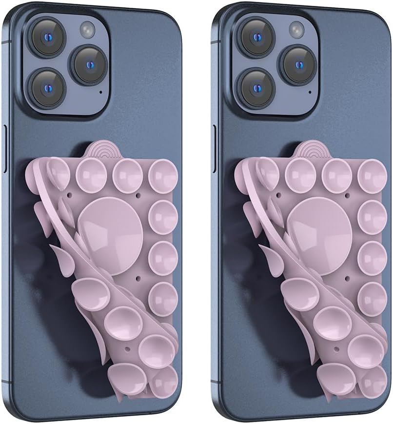 Double Sided Silicone Suction Phone Holder Mount,Compatible with iPhone and Android Cases Hands-Free Mirror Shower Phone Mount Strong Grip Holder (Violet, Double Sided 2PCS)