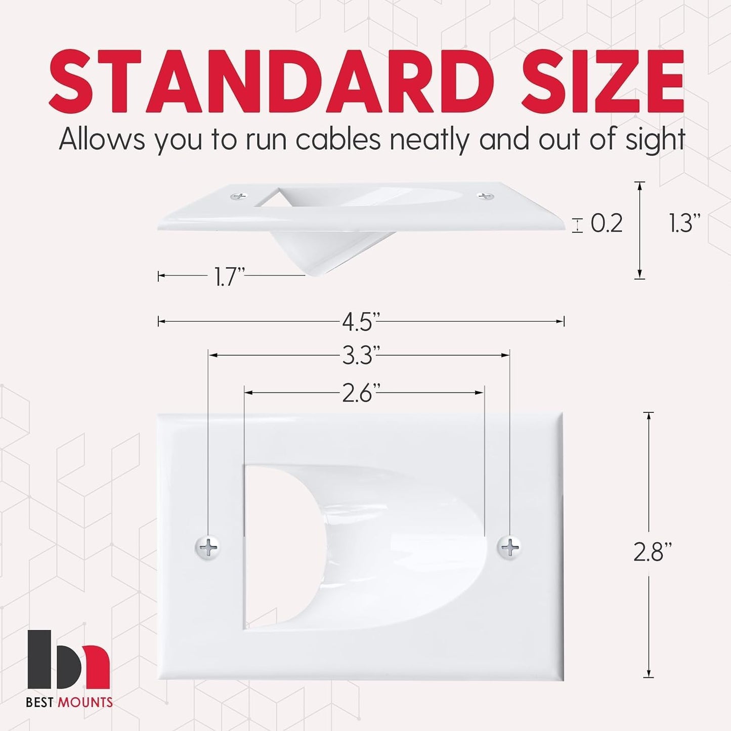 BestMounts - 10 Pack Inner Nose Behind Wall Cable Management TV Cord Hider for Wall Mounted TV - Single Gang Low Voltage Recessed Wall Plates Cable Pass Through for Wires, HDTV, HDMI (White)