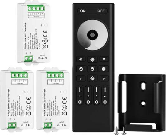 BTF-LIGHTING 5050SMD FCOB COB Dimming RF 2.4GHz Wireless Remote RC01RFB &3PCS C01RF Tuya Controller Kit 4 Zones Group Control PWM Single Color (+V -V) 2pin LED Neon Rope Light DC5V DC12V DC24V