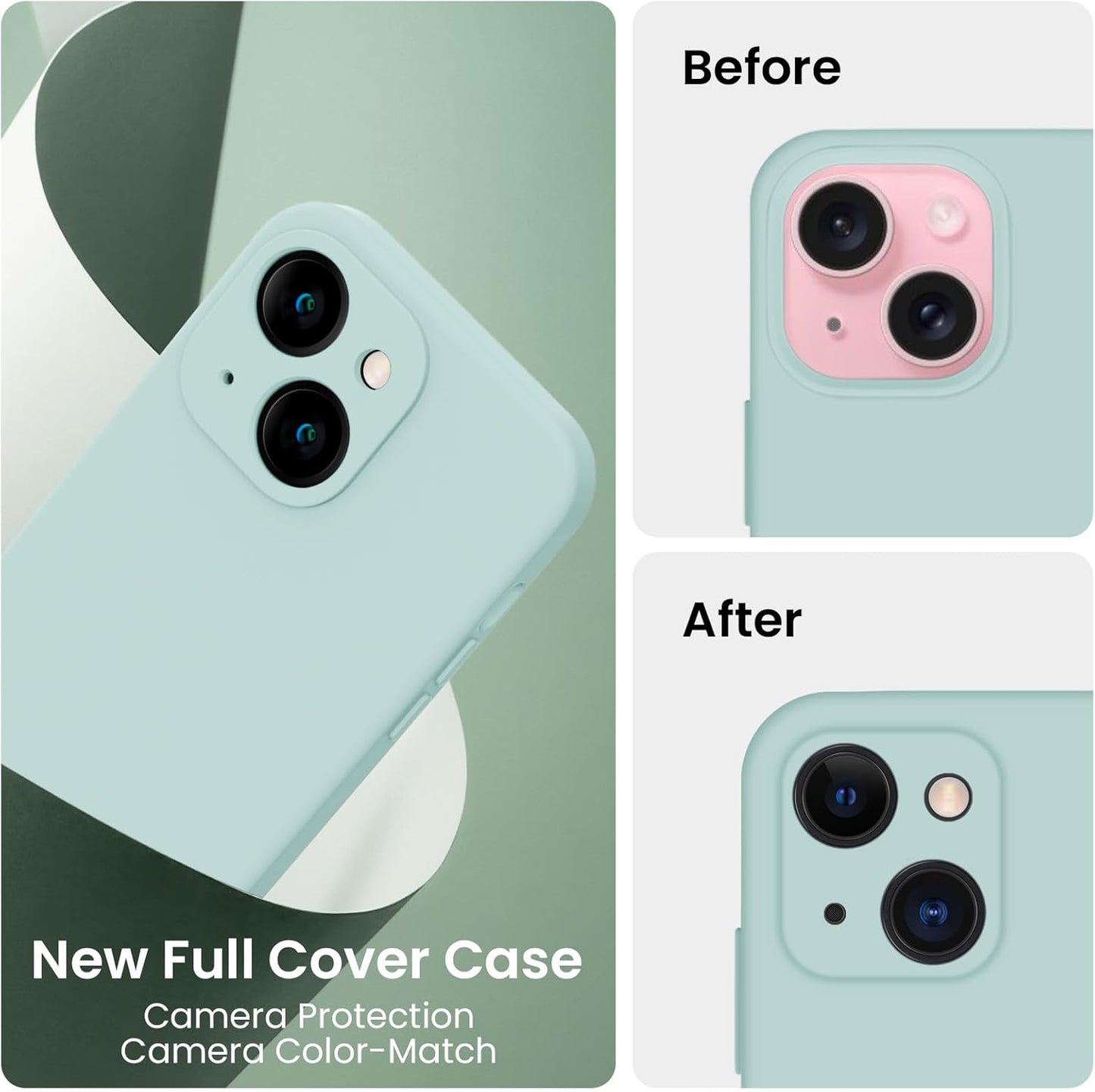 FireNova Designed for iPhone 15 Case, Silicone Upgraded [Camera Protection] Phone Case with [2 Screen Protectors], Soft Anti-Scratch Microfiber Lining Inside, 6.1 inch, Mint Green